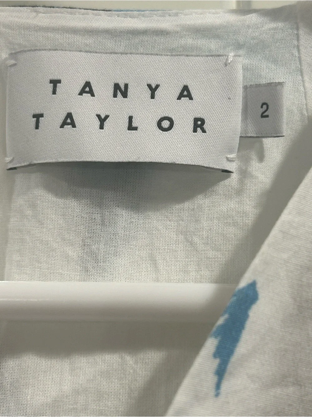 TANYA TAYLOR Loretta Floral Cotton Blend Poplin Mini Dress White Blue Size 2
